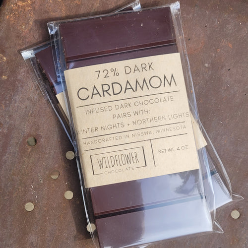 72% Dark Chocolate Cardamom Bar -  4 or 6 ounce