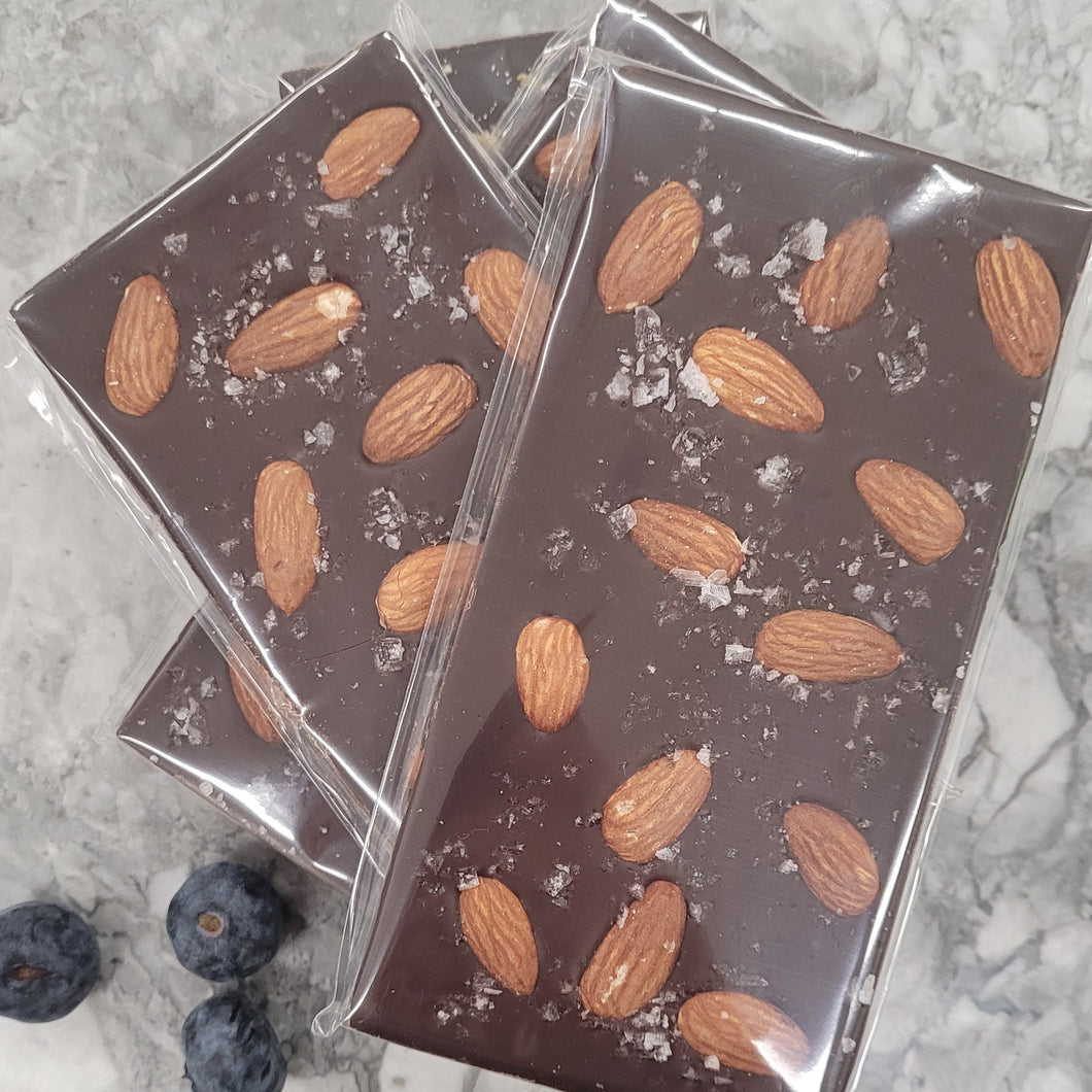 Almond and Flake Sea Salt - 61% Semi-Sweet Bar - Sugar Free